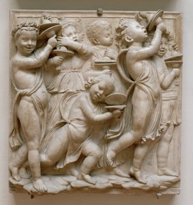 カントリアの細部、シンバルを演奏するプッティ、1432-38年頃（大理石）